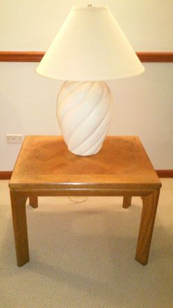 Solid oak end table and lamp