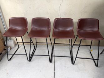 Set of 4 Brown Faux Leather Bar Stools