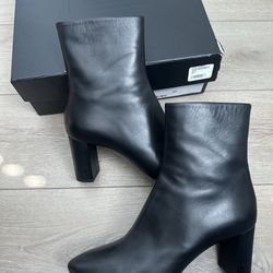 Saint Laurent YSL Lou leather heeled ankle boots black size 38.5 EU  retail $995