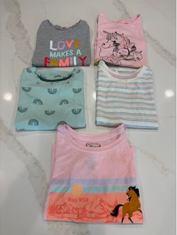Bundle of #5 Girls short sleeve shirts, Size 5T & XS 4/5