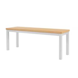 StyleWell Dining Bench 48" x 18" x 14" Metal White w/ Natural Finish Wood Seat