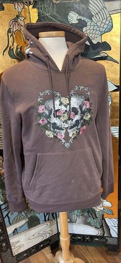 Members Only Brown Skull and Rose Graphic Hoodie
