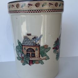 Vintage Utensil Holder/ Canister Sakura By Debbie Mumm Winter Birds 7”