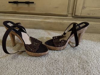Women’s Michael Kors Heels NWOT Chocolate Brown Crochet And Leather/suede Size 8.5