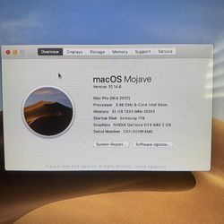 Mac Pro Desktop 2012 1 TB SSD 6 Core 32 Gig Memory 