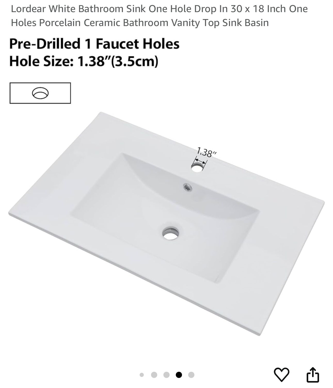 White Bathroom Sink 30 x 18 Inch One Holes Porcelain Ceramic Bathroom Vanity Top Sink Basin for ...