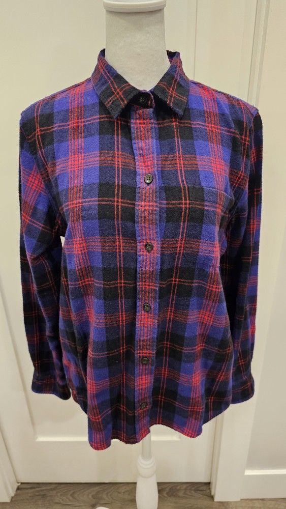 LL Bean Women’s Relaxed Fit Scotch Plaid Flannel Tunic Shirt (Size S Petite)
