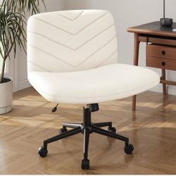 Criss Cross Office Chair with Wheels, Armless Boucle Seat, Beige