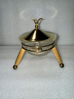 Vintage Mid Century Glass Bowl with Eagle lid and stand 