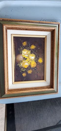Original vintage  flower canvas painting framed