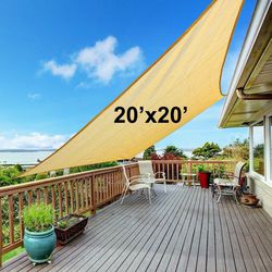 New $60 Square 20x20’ XXL Sun Shade Sail Outdoor Top Cover 95% UV Block 185GSM, Include Ropes 