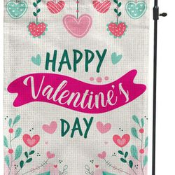 Happy Valentines Day Garden Flag 12x18 Double Sided Burlap Holiday Valentine's Day Decor Flags for Yard Outdoor Outside Yard Decoration

