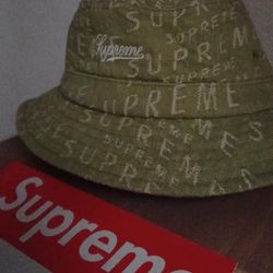 Supreme Green Bucket Hat Jacquard Denim Crus 