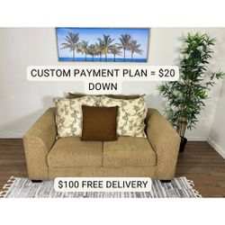 Tan Loveseat w/ Pillows - Free Delivery
