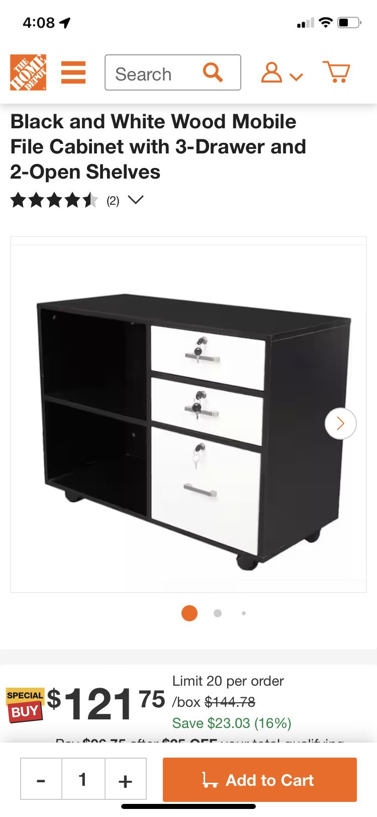 3-Drawer File Cabinet $69.99