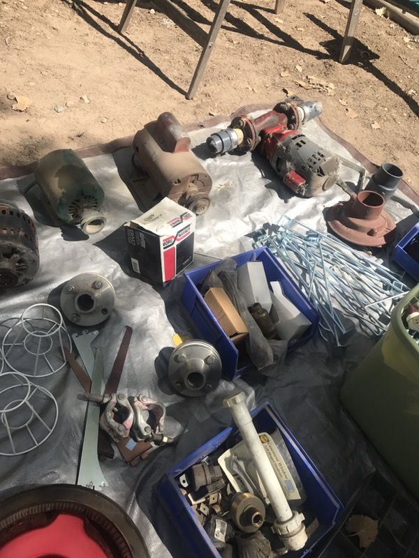Miscellaneous items. Motors. Wire. Electrical boxes. Plumbing parts. $75 takes all