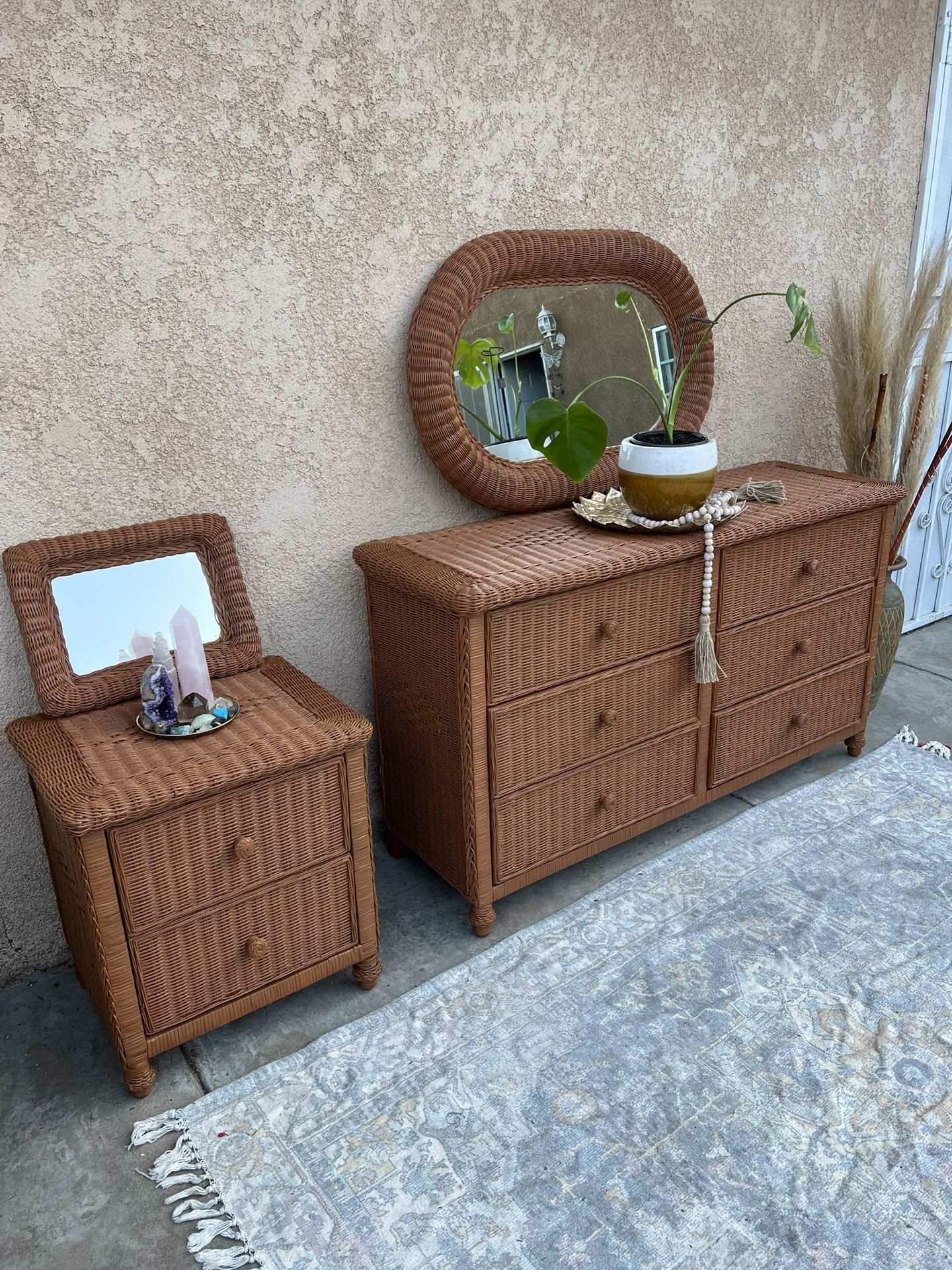 Warm Caramel Wicker Dresser Bedroom Set