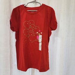 (2-pack)Kids Size Large(10-12) Cat & Jack Short Sleeve Shirt Red Hugging Hearts