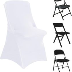 Asnomy Stretch Spandex Folding Chair Covers 25PCS Universal Fitted Chair Cover,for Wedding Party,Dining and Outdoor(White,25 PCS)