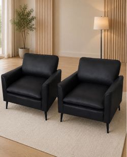 Set of 2 Black Faux Leather Accent Chairs