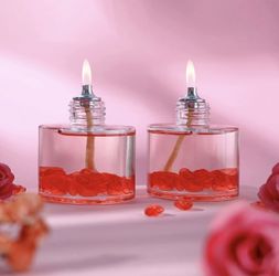 Oil Lamp Candles Valentine's Day Special Design Red Heart Cylinder Decorative Refillable Set of 2 x 120 ml