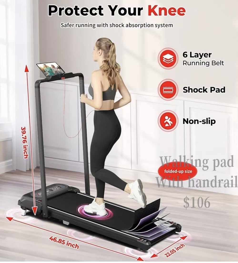 😀 SubSun 2 in 1 Folding Treadmill, Walking Pad with Handle Bar and Incline, Under Desk Portable Treadmill for Home, 265 Lbs Capacity, Remote Control 
