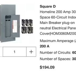 200A 30 Space SquareD Homeline Electrical Panel