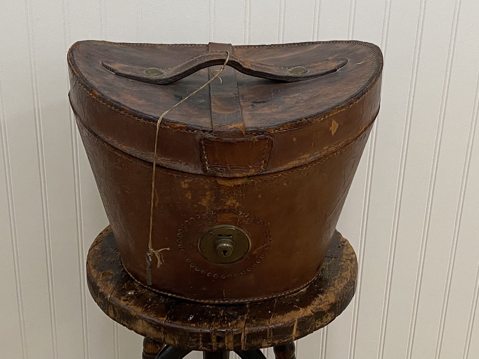 Antique Victorian Top Hat With Leather Case