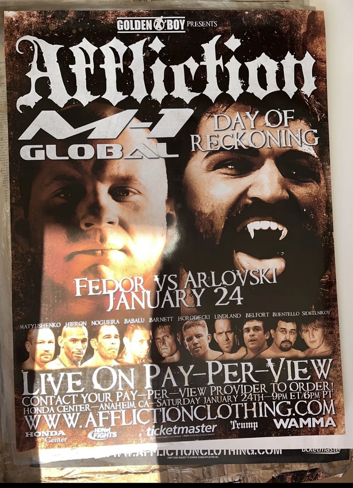 Affliction Fight Pôster “Day Of Reckoning” Fedor V Arlovski UFC M-1 Global Historic Rare MMA