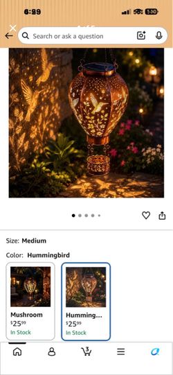 Solar Hanging Lantern Hummingbird Design