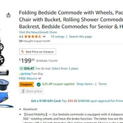 Folding Bedside Commode with Wheels