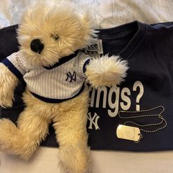 NY Yankees Vintage Shirt On Bear (included)  + Yankees Dog Tag 