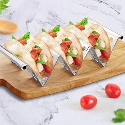 Taco Holders Set of 4, Taco Stand, Stainless Steel Taco Holder, Each Can Hold 3 Tortillas, with Easy-Access Handle, Fits Microwave, Air Fryer and Oven