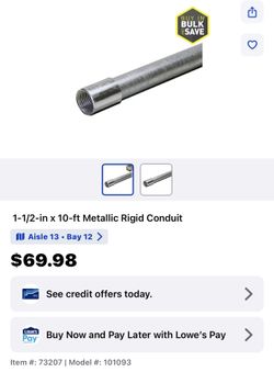 1 1/2 rigid Metal conduit 10 feet Long