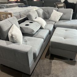 New Arrival! Gray Sectional w/ Ottoman! 