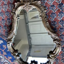 vintage antique Wood oval mirror