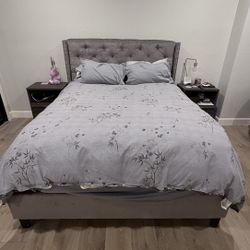 King Bedroom Set — Tufted Bed + Stearns Mattress + Nightstands