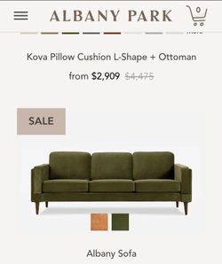 Albany Park Olive Green Sofa + Ottoman + Pillows - $800 OBO