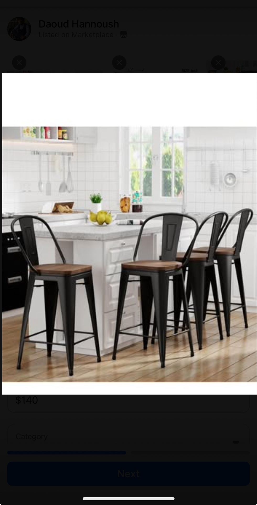 We Have Delivery Yongqiang Black Metal Bar Stools Set of 4 Bar Height Stools Kitchen Island Barstools Industrial High Back Bar Chairs with Large