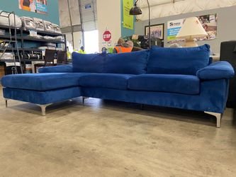 Royal Blue L-Shaped Sectional Sofa with Chrome Legs