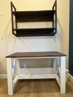 Moving sale!!! Beautiful custom solid wood table and wall shelf