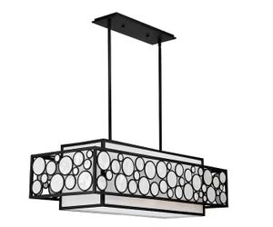 Metropolitan Mosaic 4-Light Oil Rubbed Bronze Island Chandelier with White Linen and Shell Cloth