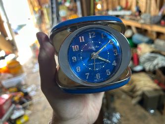 Vintage 1970's Westclox Travel Ben - Blue Dial Mechanical Alarm Clock (Working Folding Case)