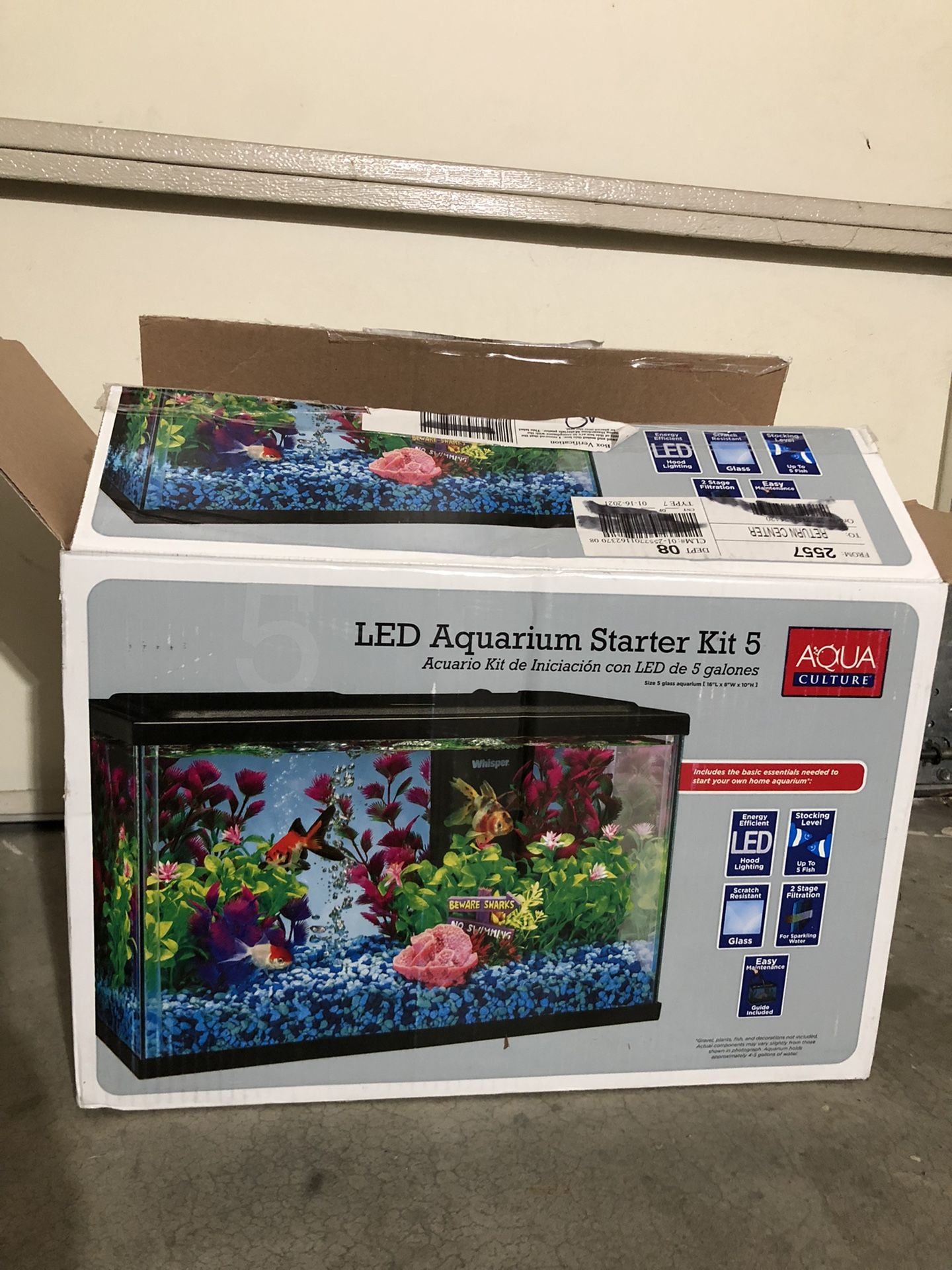 Aqua Culture 5-Gallon Glass Fish Tank LED Aquarium Starter Kit