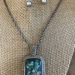 Juego Cadena Aretes Stainless Dije Piedras Antigua