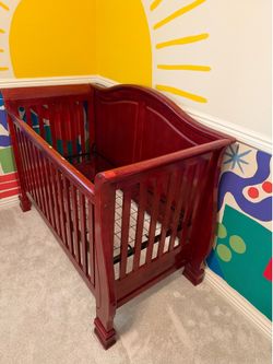 Red Cherry Wooden Convertible Crib and Toddler Bed