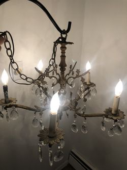 Vintage 5 Light Brass 40 Crystal Chandelier PLUGIN swag Chain