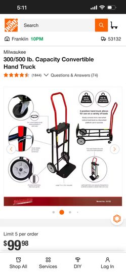 Milwaukee 300/500 lb. Capacity Convertible Hand Truck