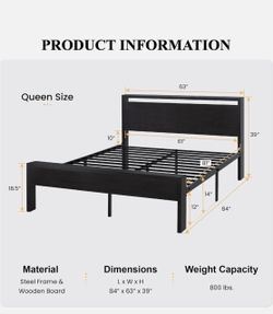 Metal Platform Bed Frame Queen 14 Inch Black Oak SHA CERLIN AK-WDLJYTC003
