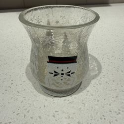 Yankee candle Christmas snowman and Christmas tree crackle glass votive holder-3.5 Inches 